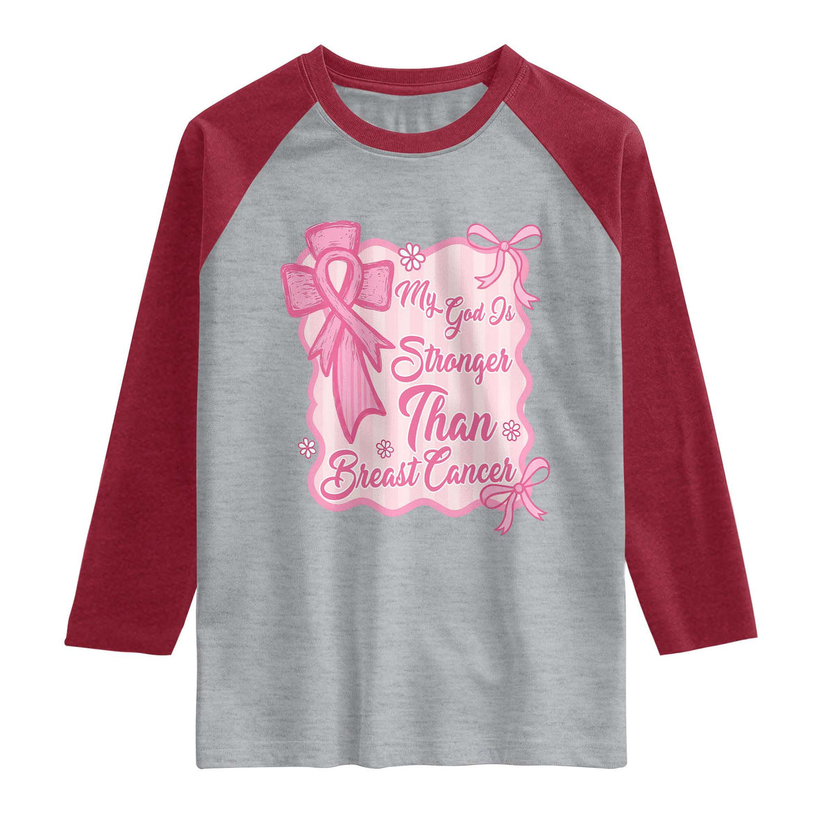 My God Is Stronger Than Breast Cancer Raglan Shirt Christian Support Gift
