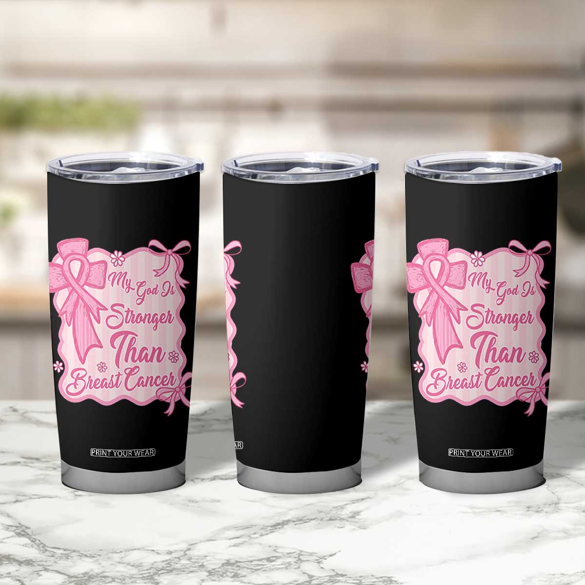 My God Is Stronger Than Breast Cancer Tumbler Cup Christian Support Gift