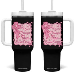 My God Is Stronger Than Breast Cancer Tumbler With Handle Christian Support Gift