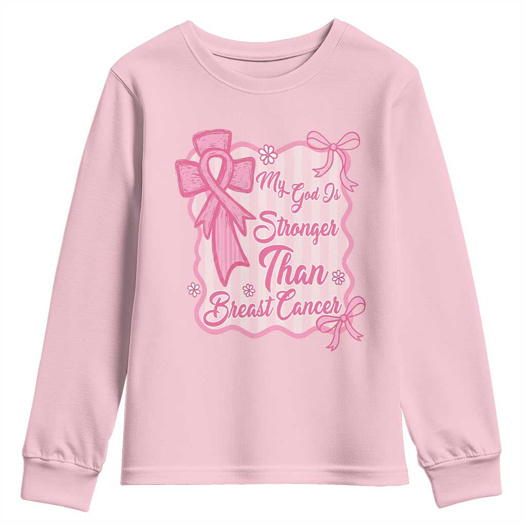 My God Is Stronger Than Breast Cancer Youth Sweatshirt Christian Support Gift