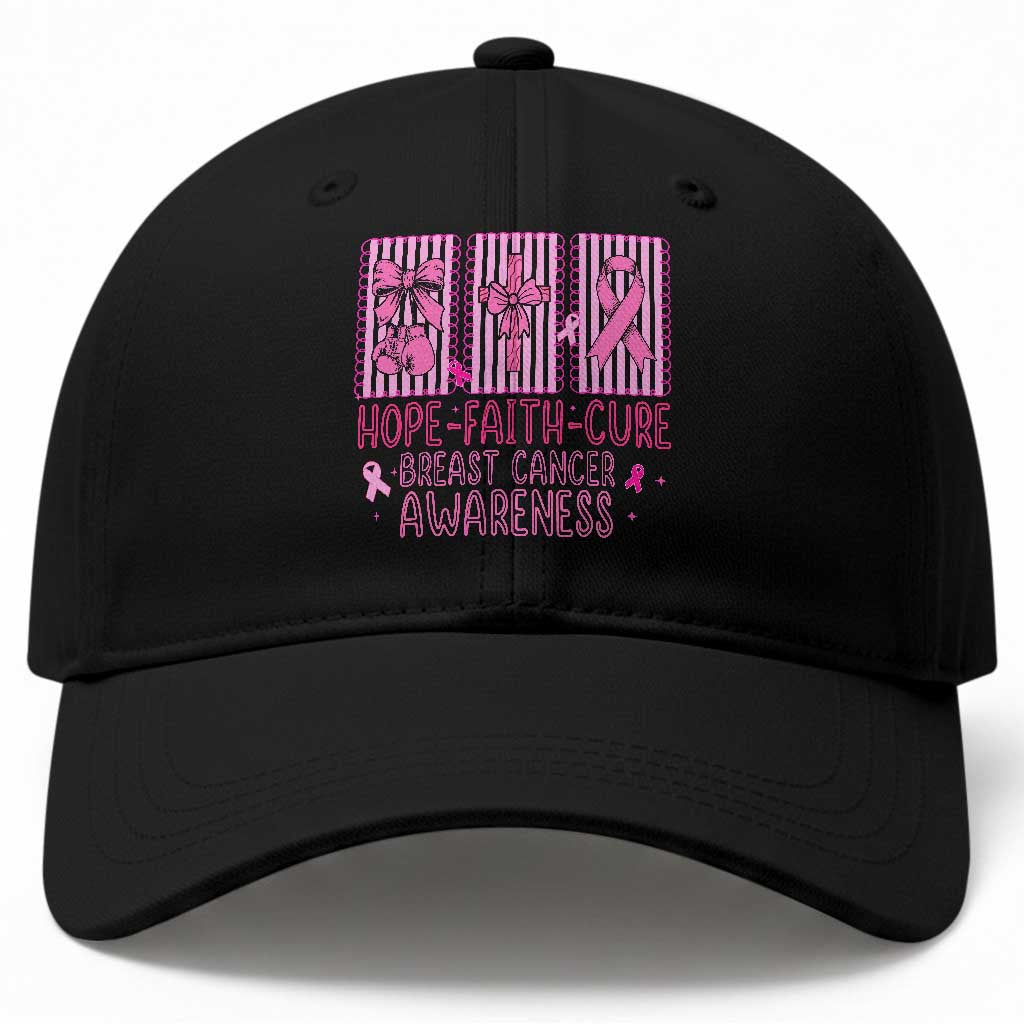 Hope Faith Cure Breast Cancer Awareness Baseball Cap Pink Ribbon Survivor Support Gift