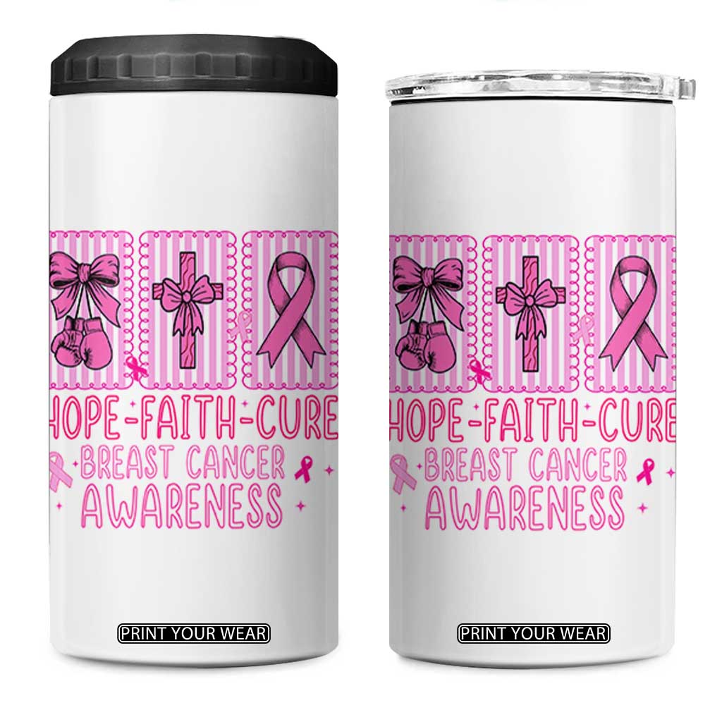 Hope Faith Cure Breast Cancer Awareness 4 in 1 Can Cooler Tumbler Pink Ribbon Survivor Support Gift
