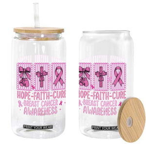 Hope Faith Cure Breast Cancer Awareness Glass Can Pink Ribbon Survivor Support Gift