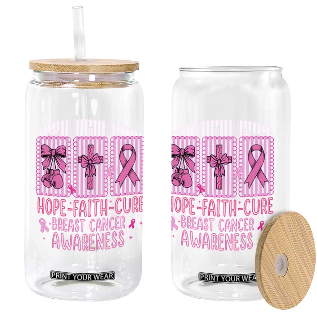 Hope Faith Cure Breast Cancer Awareness Glass Can Pink Ribbon Survivor Support Gift
