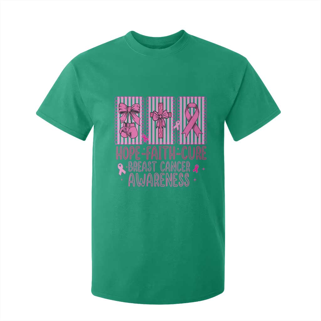 Hope Faith Cure Breast Cancer Awareness T Shirt For Kid Pink Ribbon Survivor Support Gift