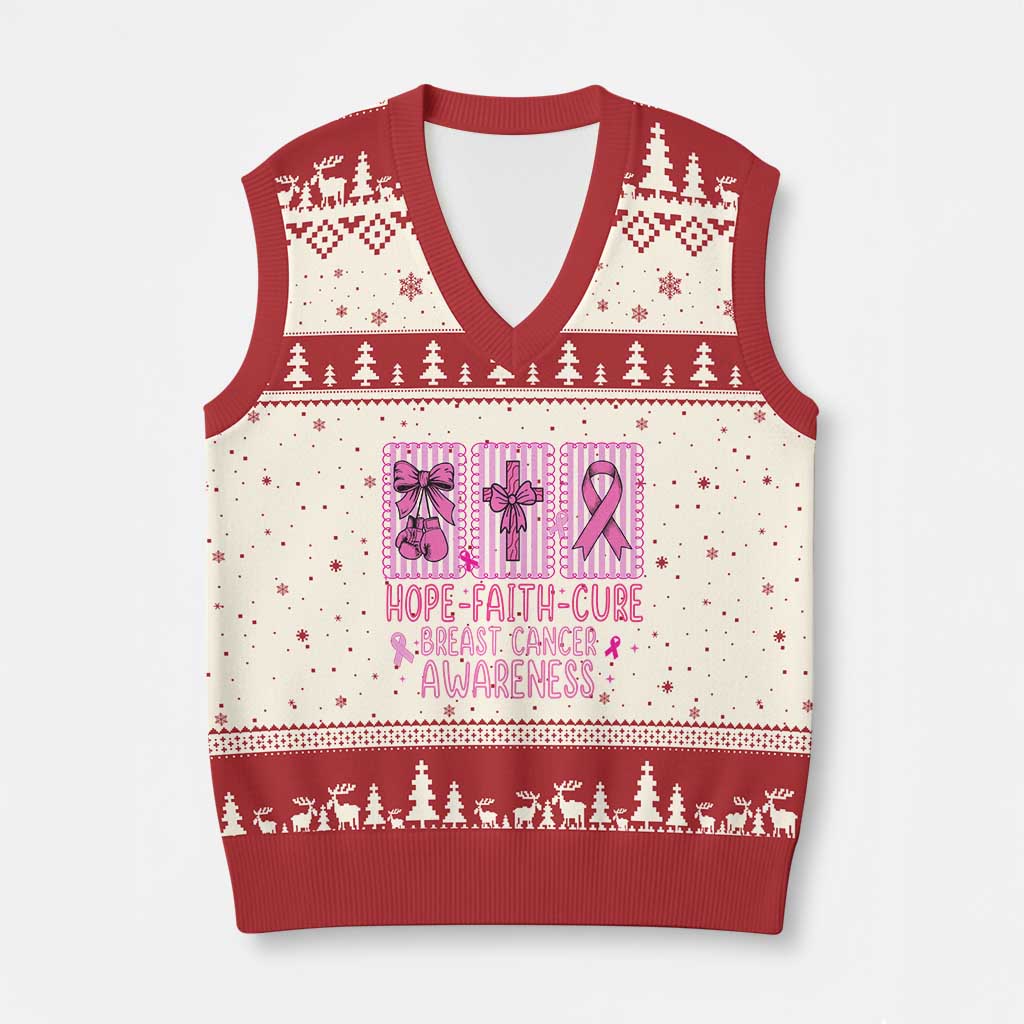 Hope Faith Cure Breast Cancer Awareness V-Neck Knit Sweater Vest Pink Ribbon Survivor Support Gift TS12 Beige Red Print Your Wear