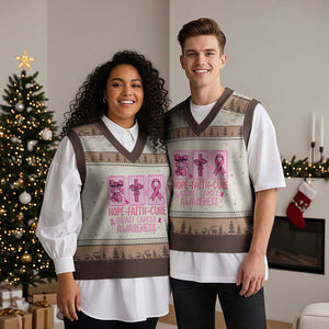 Hope Faith Cure Breast Cancer Awareness V-Neck Knit Sweater Vest Pink Ribbon Survivor Support Gift