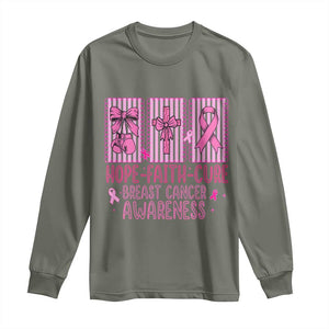 Hope Faith Cure Breast Cancer Awareness Long Sleeve Shirt Pink Ribbon Survivor Support Gift