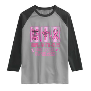 Hope Faith Cure Breast Cancer Awareness Raglan Shirt Pink Ribbon Survivor Support Gift