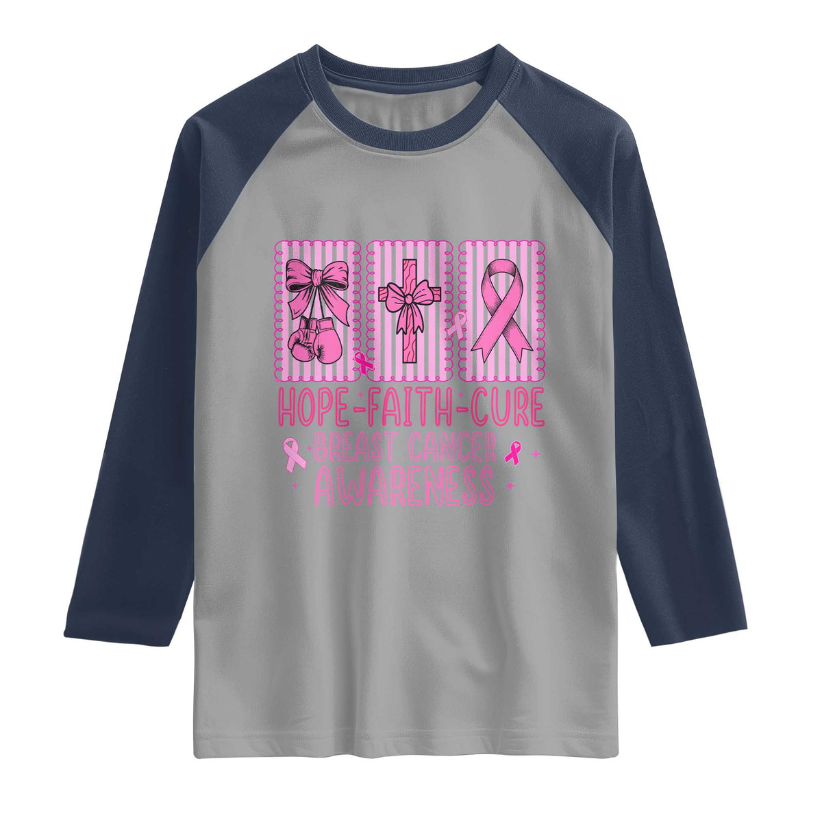 Hope Faith Cure Breast Cancer Awareness Raglan Shirt Pink Ribbon Survivor Support Gift