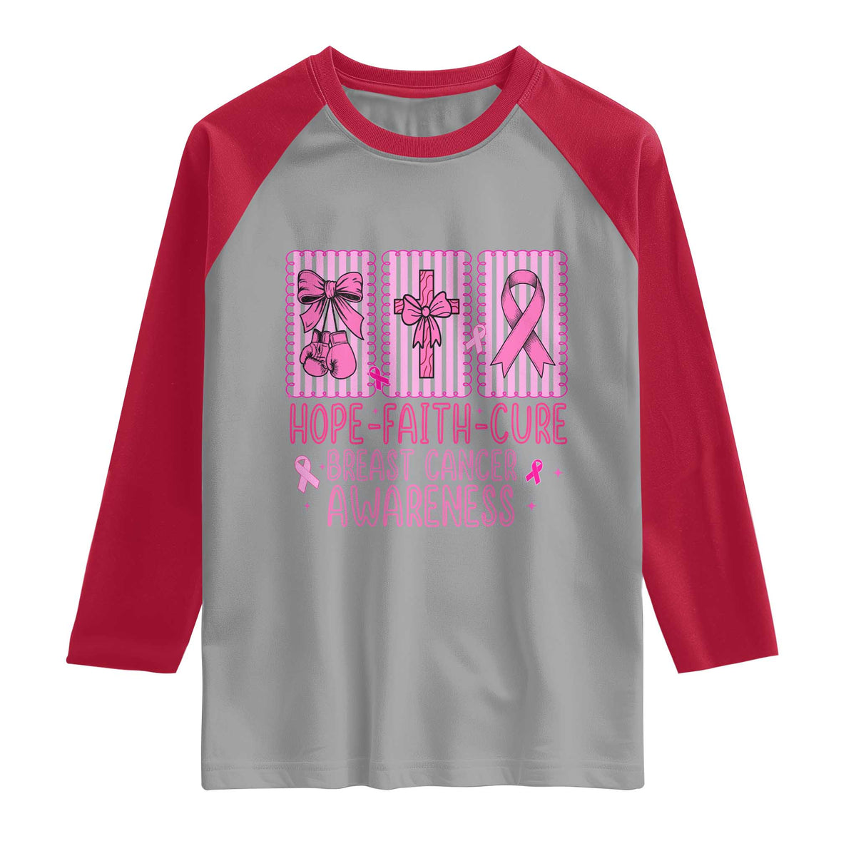 Hope Faith Cure Breast Cancer Awareness Raglan Shirt Pink Ribbon Survivor Support Gift