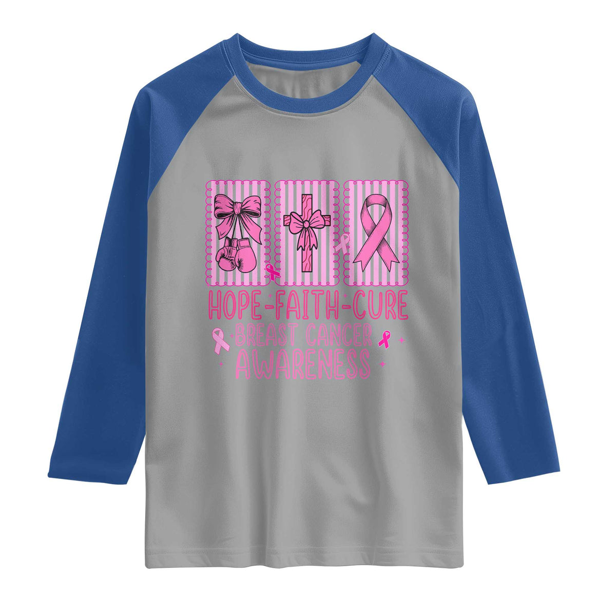 Hope Faith Cure Breast Cancer Awareness Raglan Shirt Pink Ribbon Survivor Support Gift
