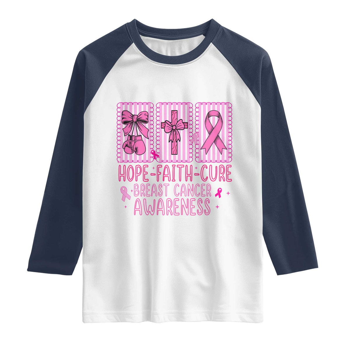 Hope Faith Cure Breast Cancer Awareness Raglan Shirt Pink Ribbon Survivor Support Gift