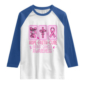 Hope Faith Cure Breast Cancer Awareness Raglan Shirt Pink Ribbon Survivor Support Gift