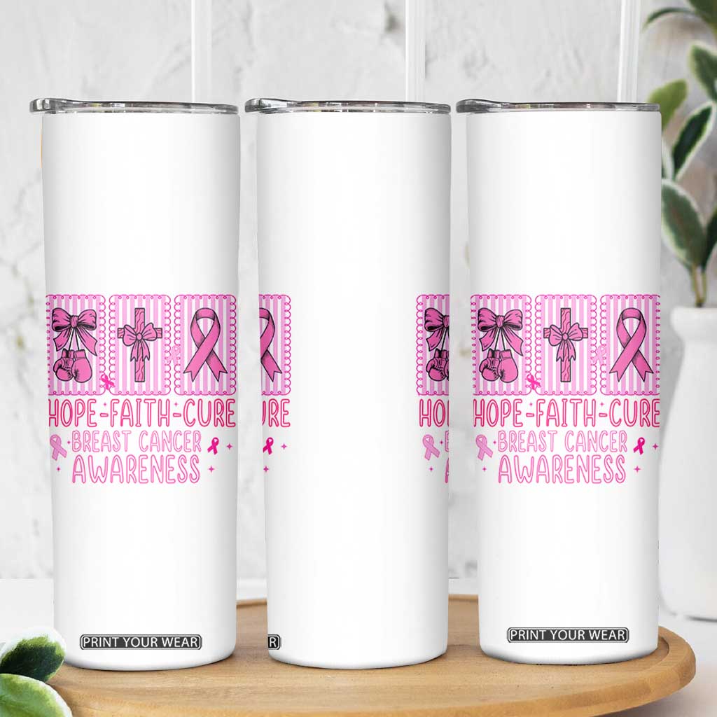 Hope Faith Cure Breast Cancer Awareness Skinny Tumbler Pink Ribbon Survivor Support Gift