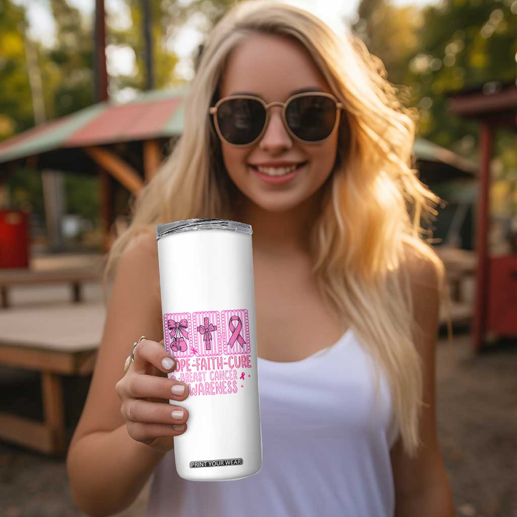 Hope Faith Cure Breast Cancer Awareness Skinny Tumbler Pink Ribbon Survivor Support Gift