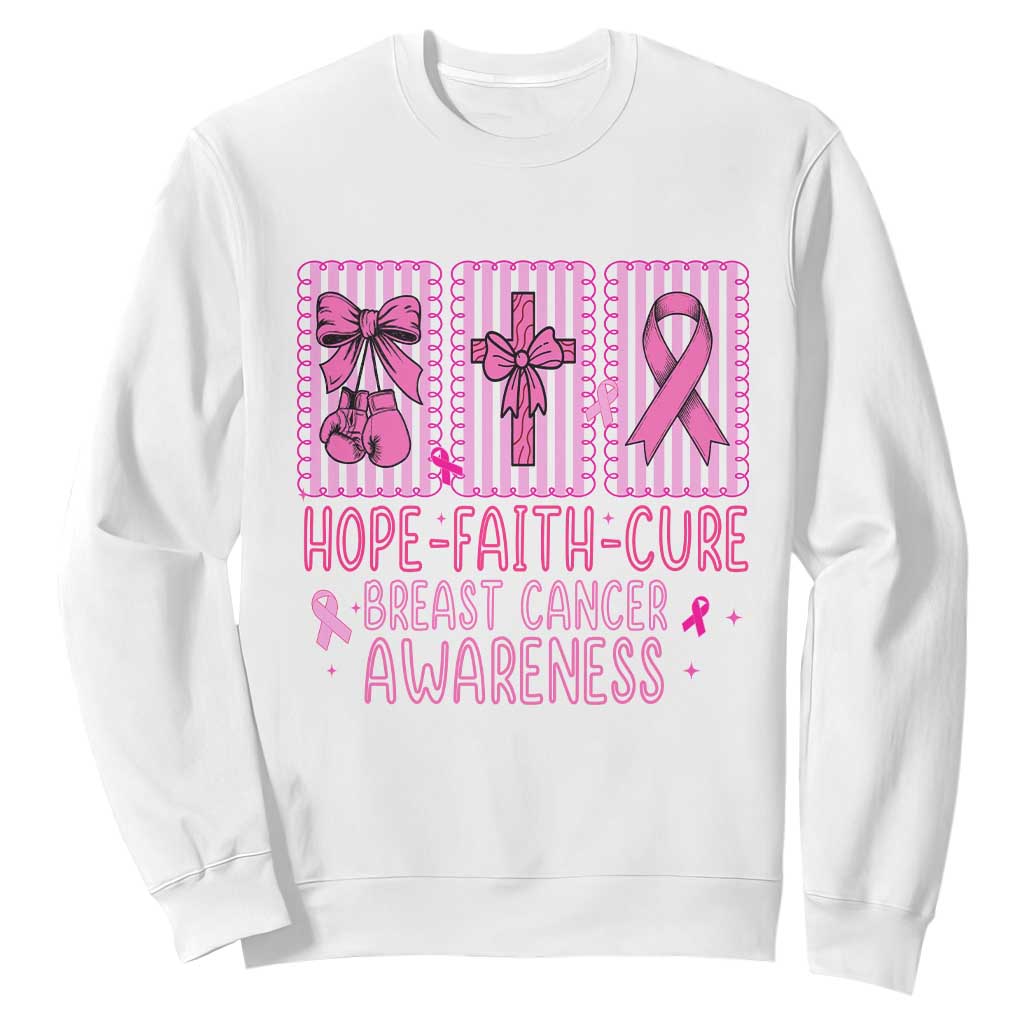 Hope Faith Cure Breast Cancer Awareness Sweatshirt Pink Ribbon Survivor Support Gift