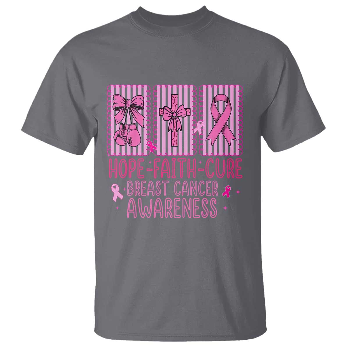 Hope Faith Cure Breast Cancer Awareness T Shirt Pink Ribbon Survivor Support Gift