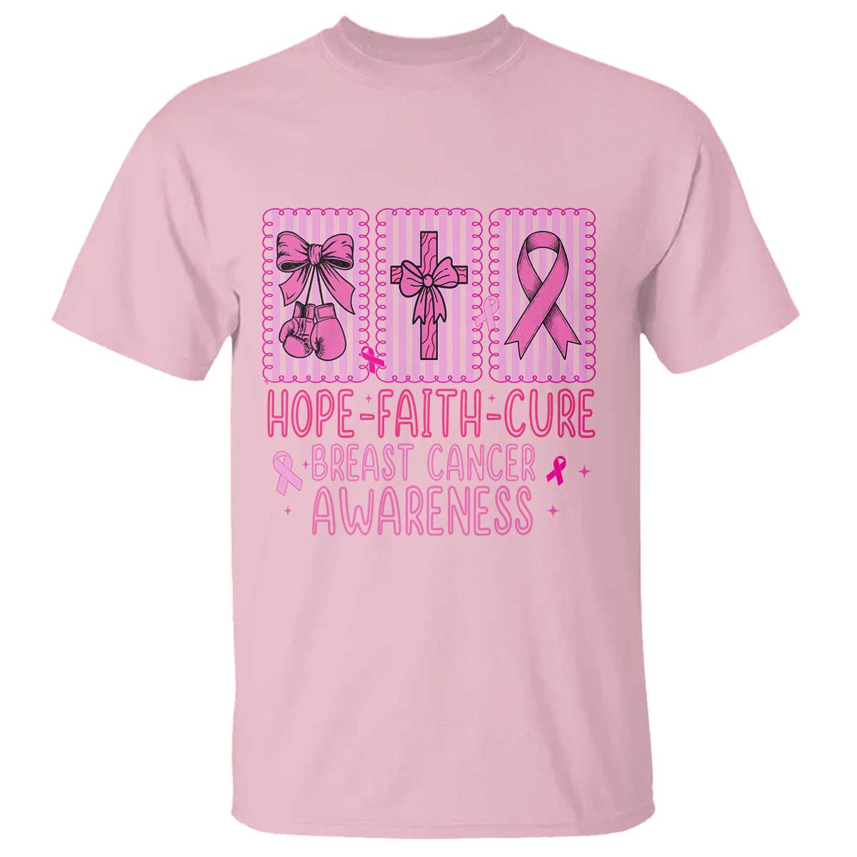 Hope Faith Cure Breast Cancer Awareness T Shirt Pink Ribbon Survivor Support Gift