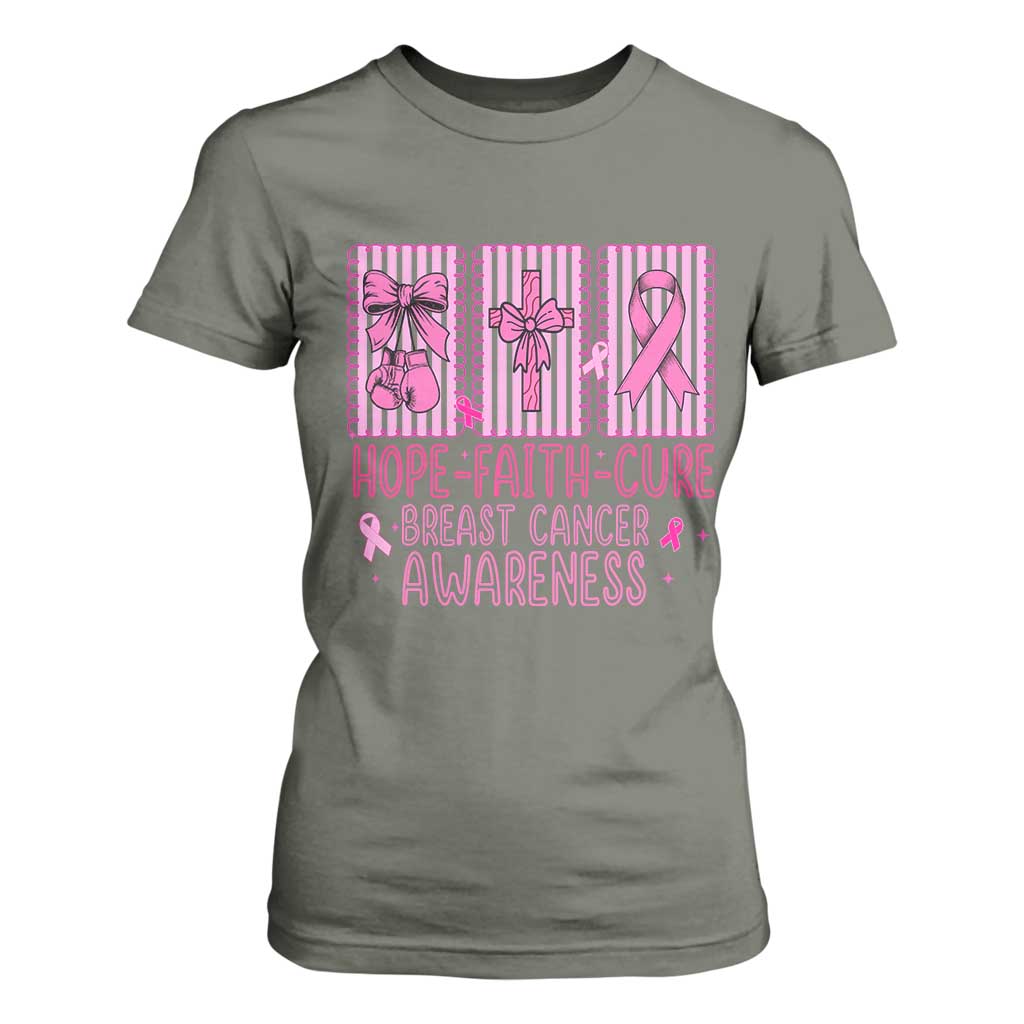 Hope Faith Cure Breast Cancer Awareness T Shirt For Women Pink Ribbon Survivor Support Gift