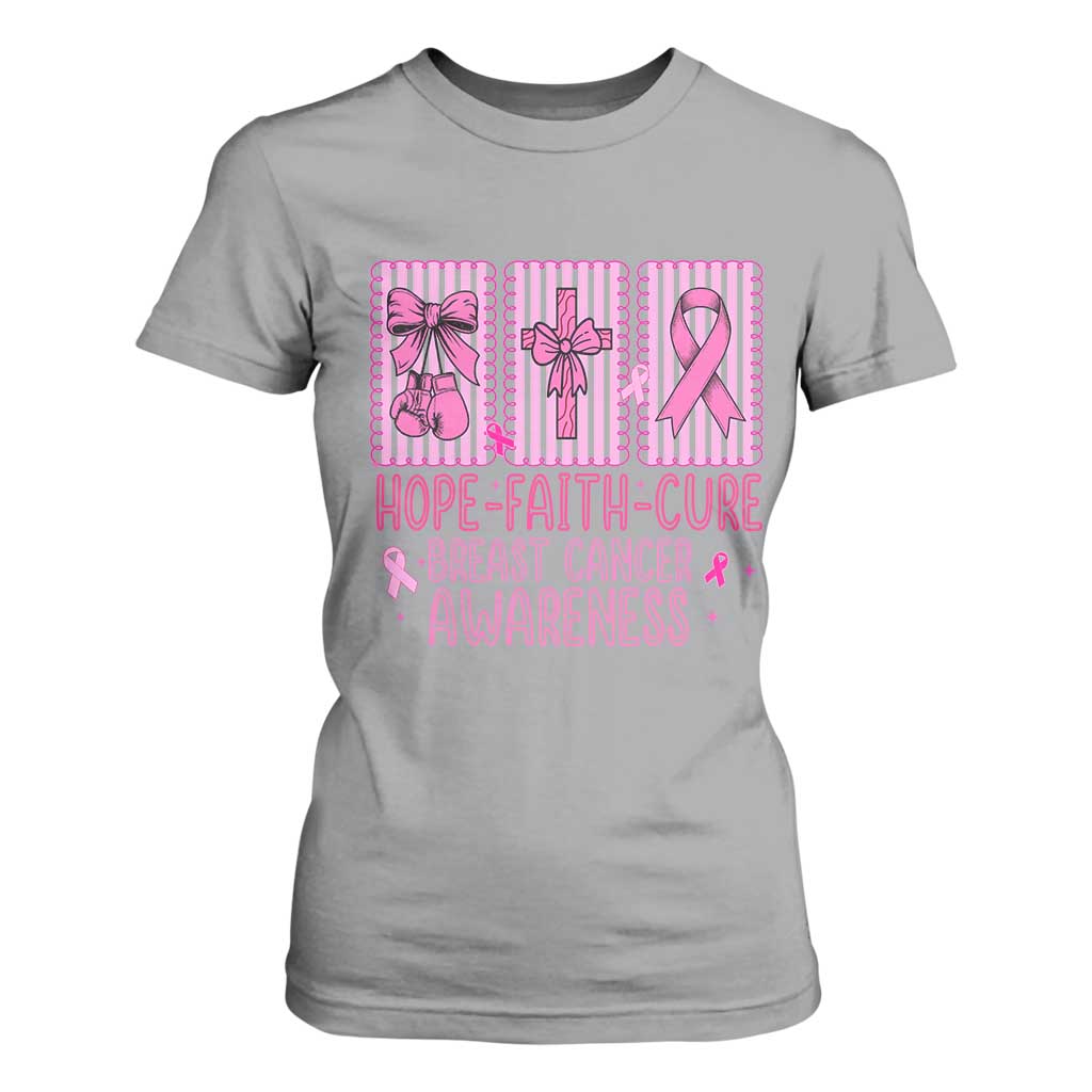 Hope Faith Cure Breast Cancer Awareness T Shirt For Women Pink Ribbon Survivor Support Gift