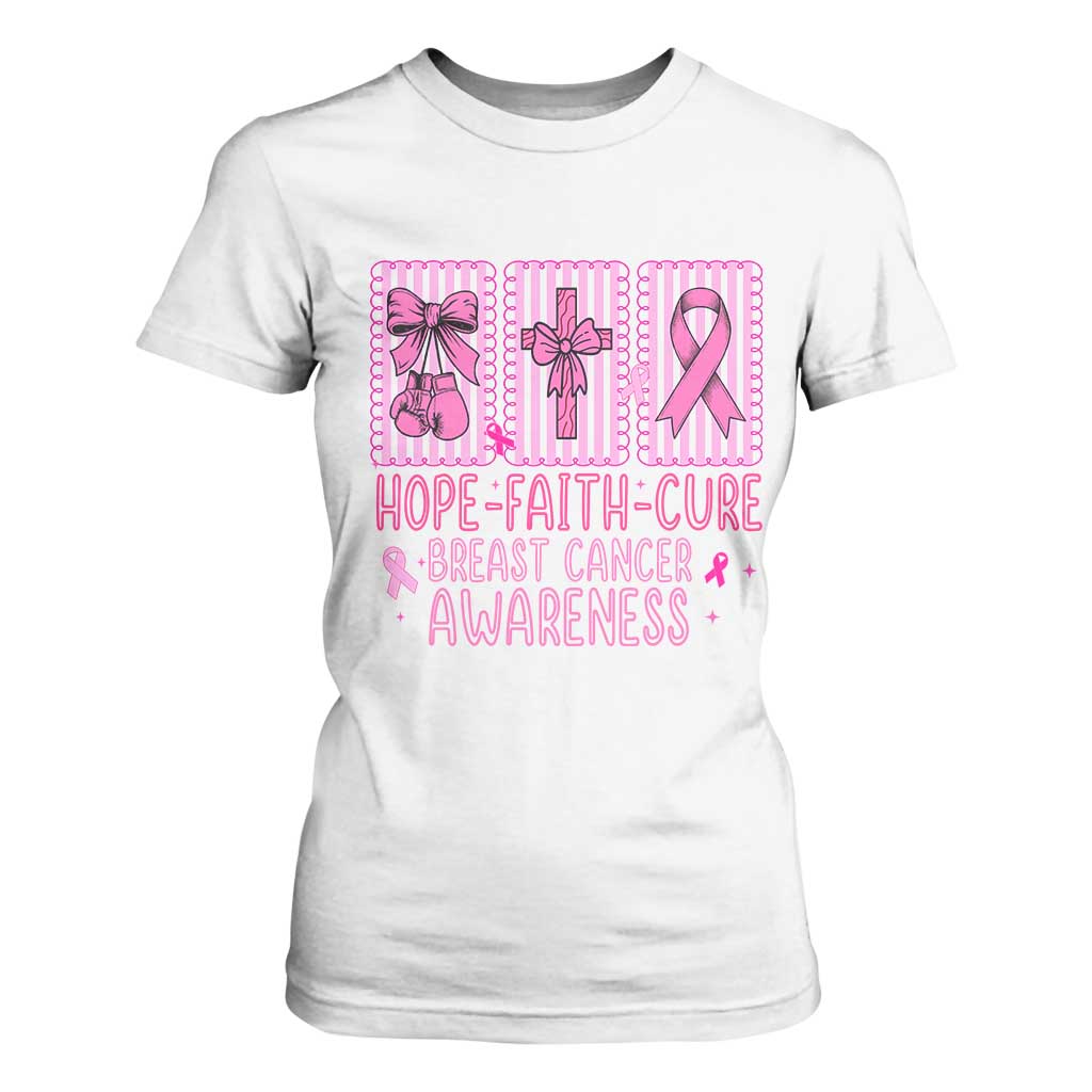 Hope Faith Cure Breast Cancer Awareness T Shirt For Women Pink Ribbon Survivor Support Gift