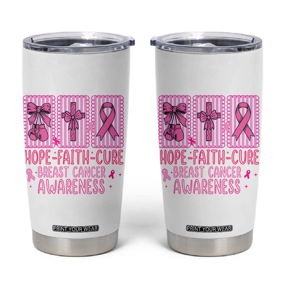 Hope Faith Cure Breast Cancer Awareness Tumbler Cup Pink Ribbon Survivor Support Gift