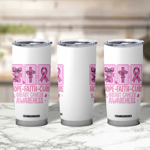 Hope Faith Cure Breast Cancer Awareness Tumbler Cup Pink Ribbon Survivor Support Gift