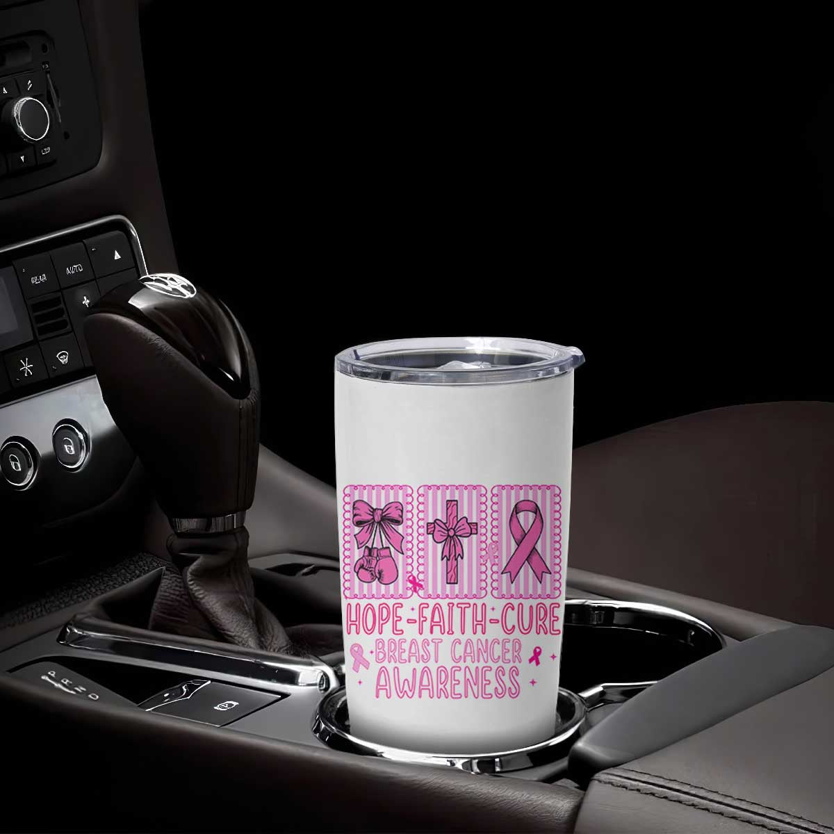 Hope Faith Cure Breast Cancer Awareness Tumbler Cup Pink Ribbon Survivor Support Gift