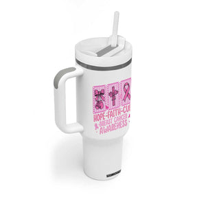 Hope Faith Cure Breast Cancer Awareness Tumbler With Handle Pink Ribbon Survivor Support Gift