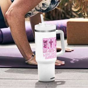 Hope Faith Cure Breast Cancer Awareness Tumbler With Handle Pink Ribbon Survivor Support Gift