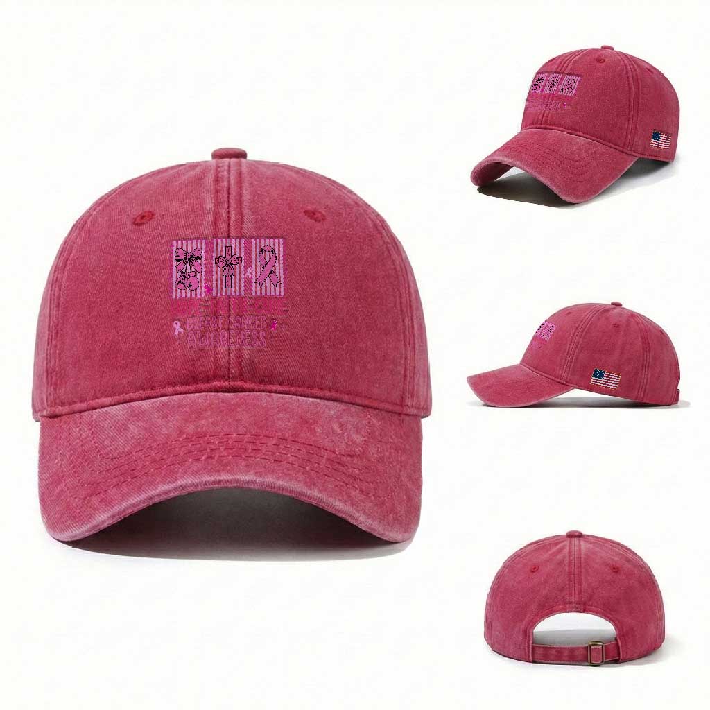 Hope Faith Cure Breast Cancer Awareness Washed Cotton Baseball Cap Pink Ribbon Survivor Support Gift
