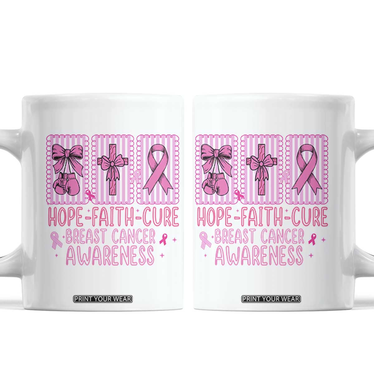 Hope Faith Cure Breast Cancer Awareness Coffee Mug Pink Ribbon Survivor Support Gift