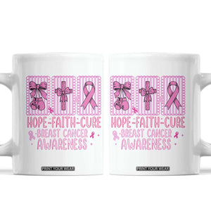 Hope Faith Cure Breast Cancer Awareness Coffee Mug Pink Ribbon Survivor Support Gift