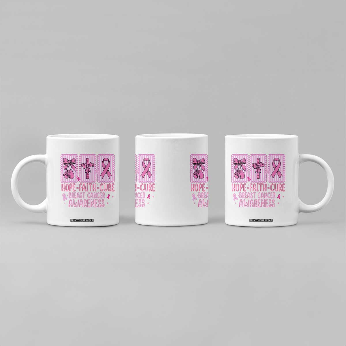 Hope Faith Cure Breast Cancer Awareness Coffee Mug Pink Ribbon Survivor Support Gift