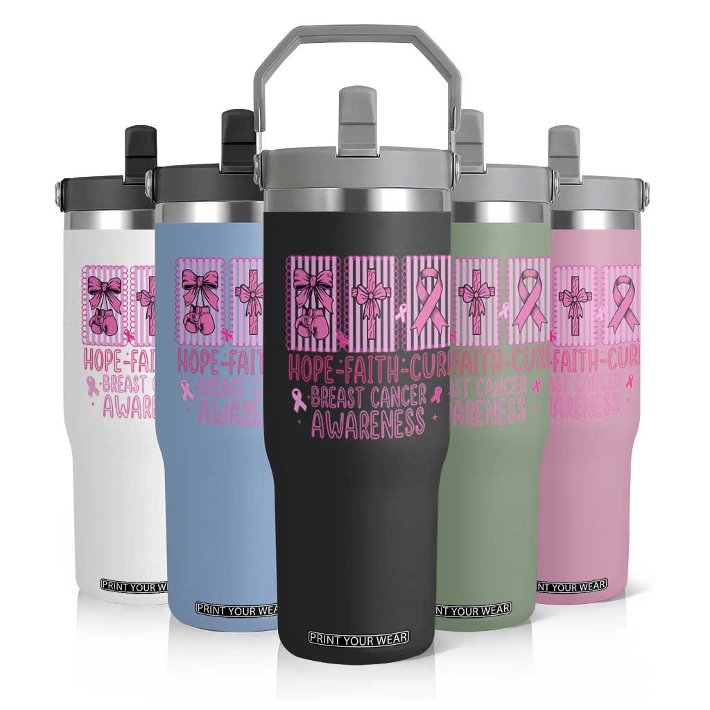 Hope Faith Cure Breast Cancer Awareness Flip Straw Tumbler Pink Ribbon Survivor Support Gift