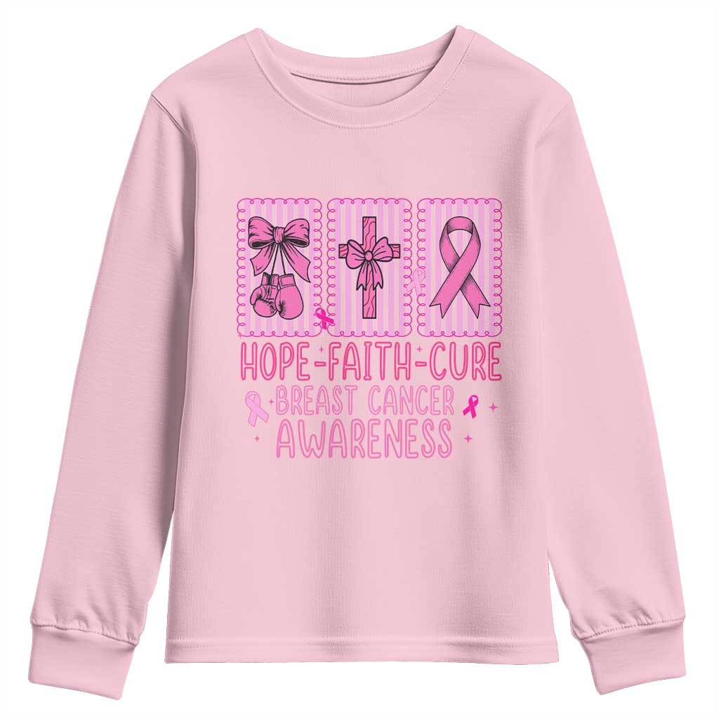 Hope Faith Cure Breast Cancer Awareness Youth Sweatshirt Pink Ribbon Survivor Support Gift