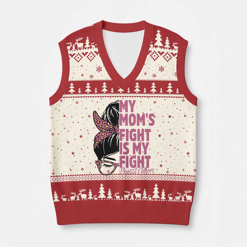 Breast Cancer Support V-Neck Knit Sweater Vest My Moms Fight My Fight