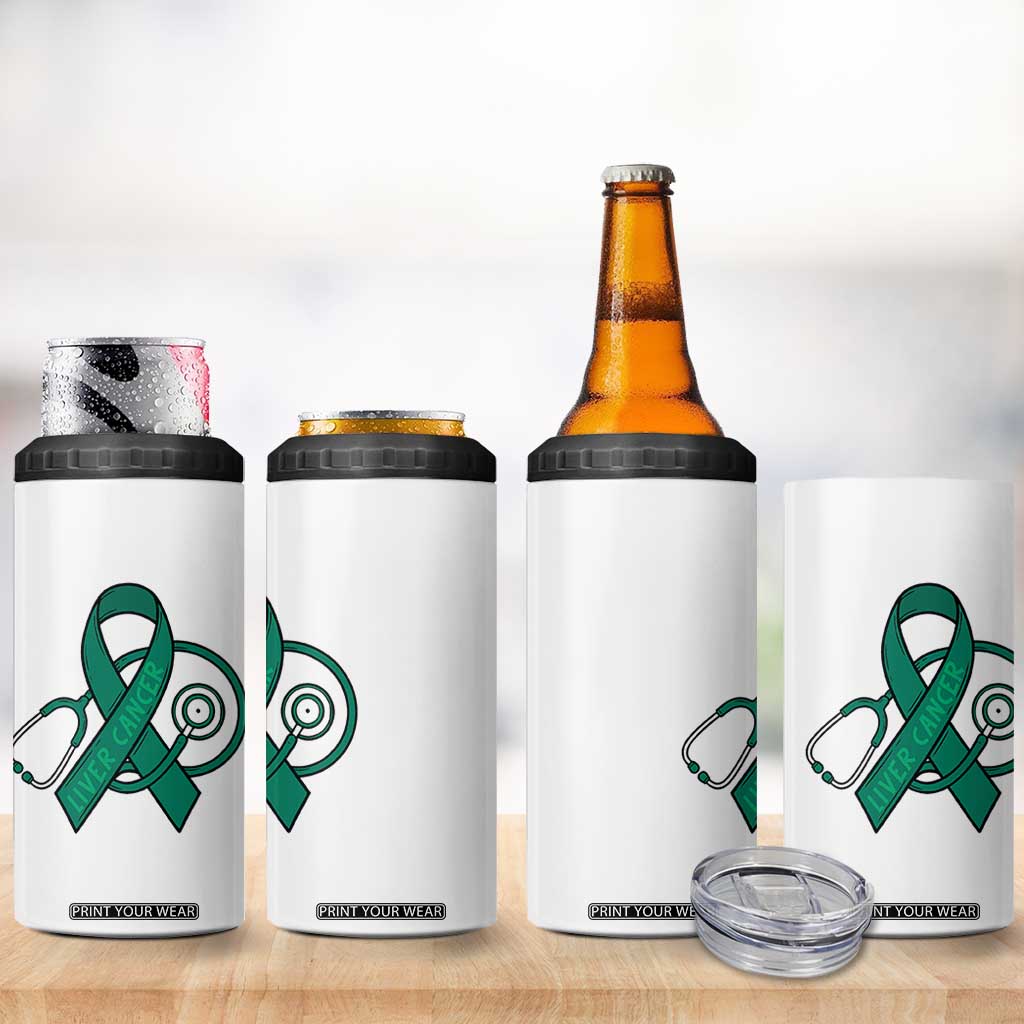 Liver Cancer Strong Nurse Warrior 4 in 1 Can Cooler Tumbler Stethoscope Healthcare Support Gift