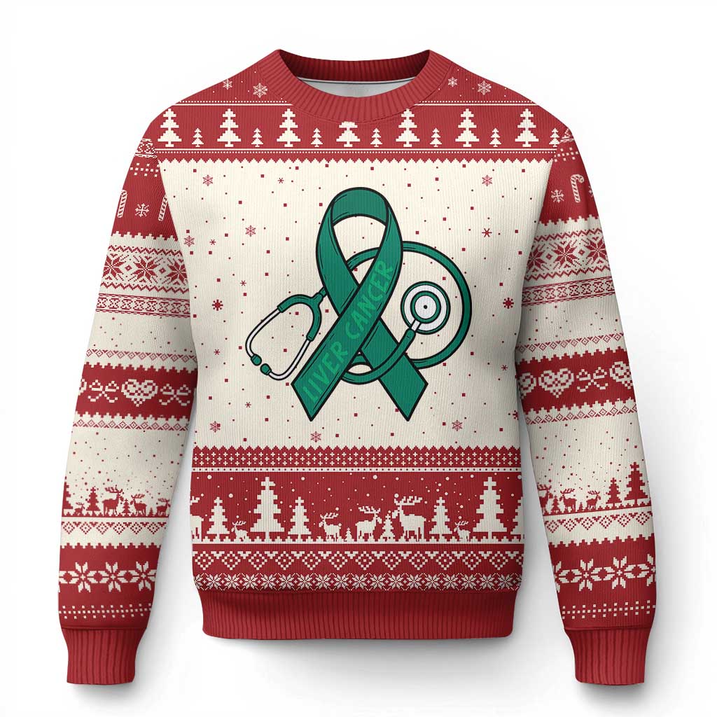 Liver Cancer Strong Nurse Warrior Ugly Christmas Sweater Stethoscope Healthcare Support Gift