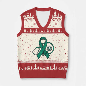 Liver Cancer Strong Nurse Warrior V-Neck Knit Sweater Vest Stethoscope Healthcare Support Gift