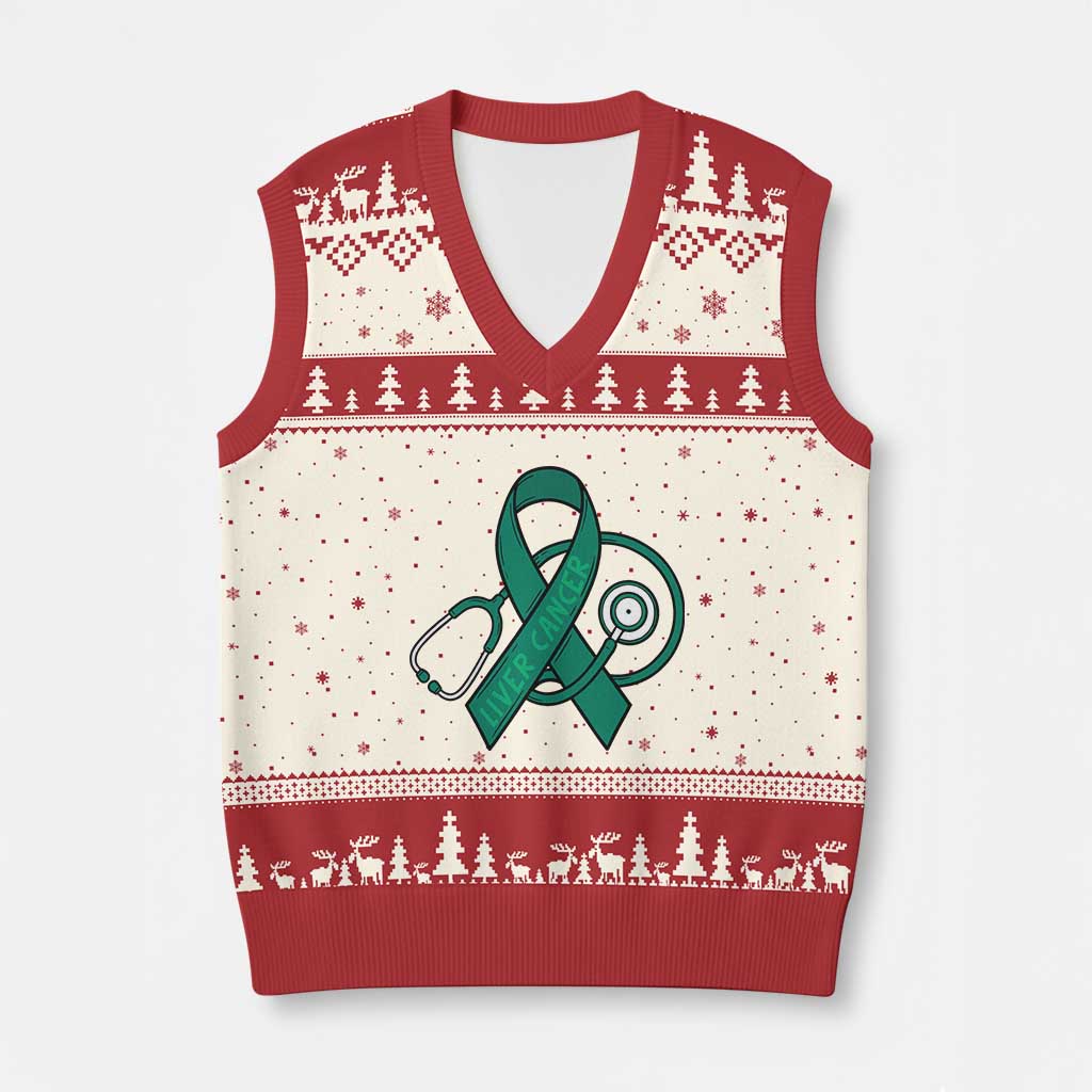 Liver Cancer Strong Nurse Warrior V-Neck Knit Sweater Vest Stethoscope Healthcare Support Gift TS12 Beige Red Print Your Wear