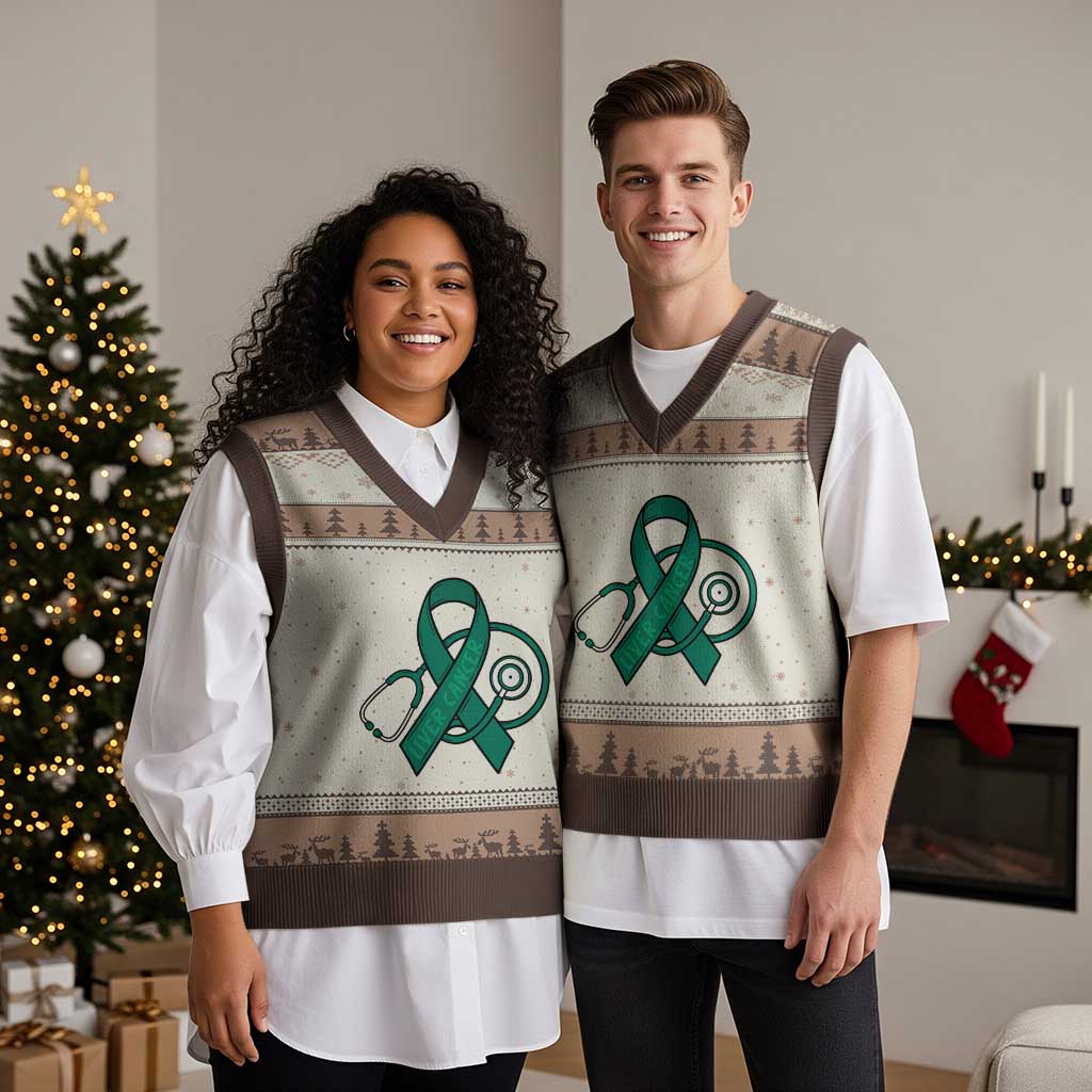 Liver Cancer Strong Nurse Warrior V-Neck Knit Sweater Vest Stethoscope Healthcare Support Gift