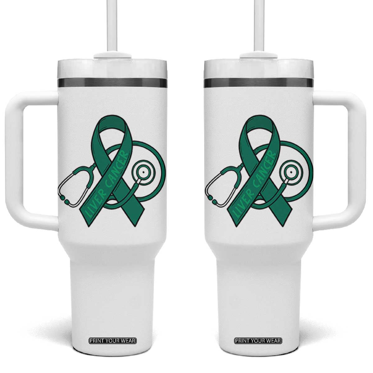 Liver Cancer Strong Nurse Warrior Tumbler With Handle Stethoscope Healthcare Support Gift