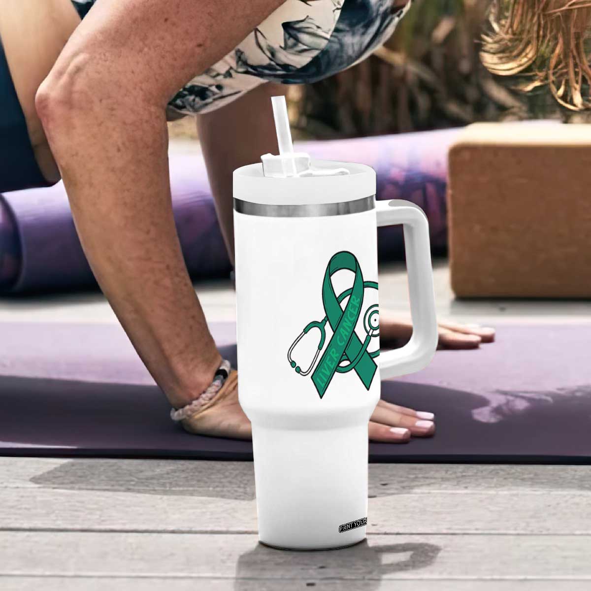 Liver Cancer Strong Nurse Warrior Tumbler With Handle Stethoscope Healthcare Support Gift