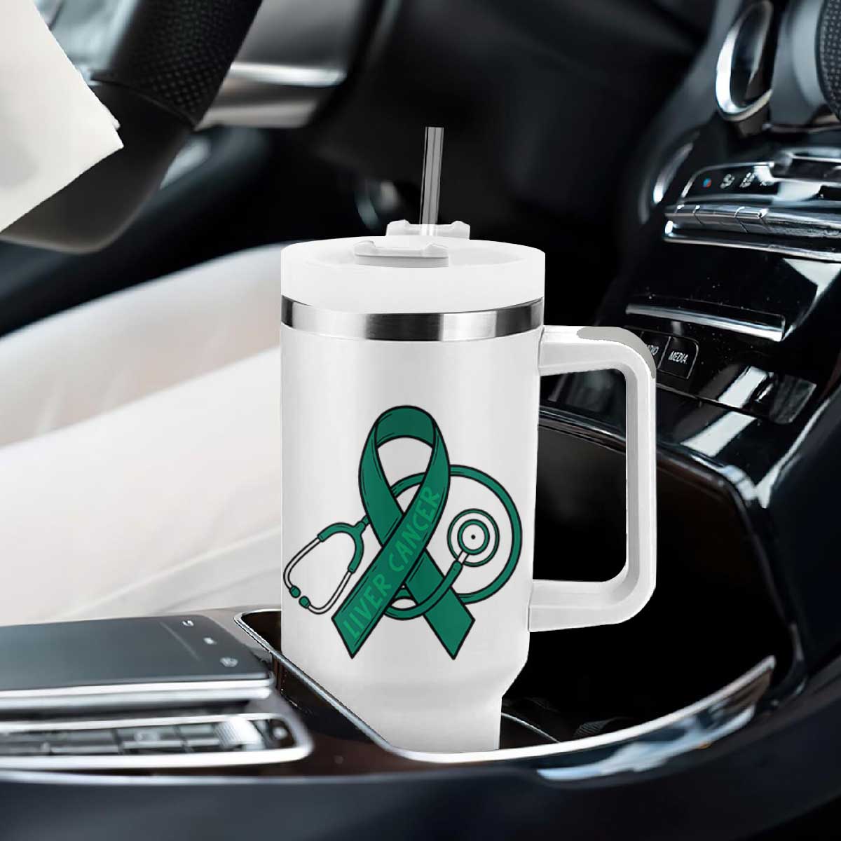 Liver Cancer Strong Nurse Warrior Tumbler With Handle Stethoscope Healthcare Support Gift