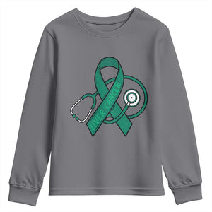 Liver Cancer Strong Nurse Warrior Youth Sweatshirt Stethoscope Healthcare Support Gift