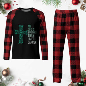 My God Is Stronger Than Liver Cancer Plaid Pajama Set Faith Hope Support Gift