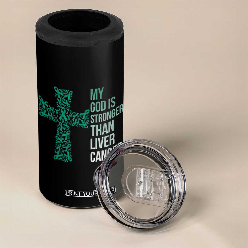 My God Is Stronger Than Liver Cancer 4 in 1 Can Cooler Tumbler Faith Hope Support Gift