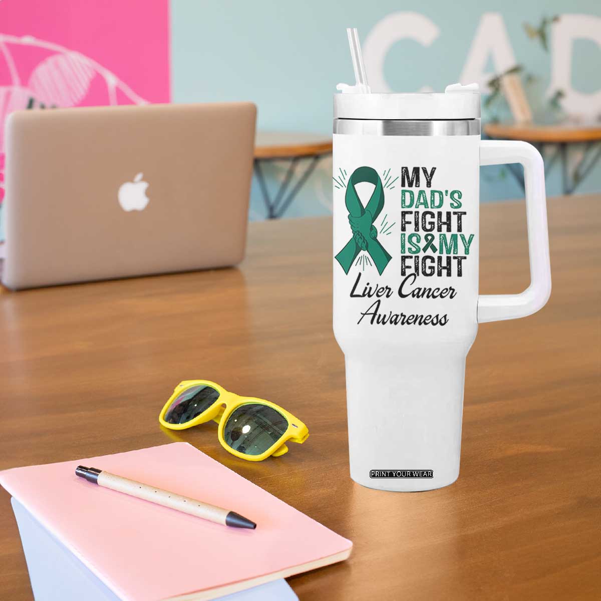 Liver Cancer Support Warrior Gift Tumbler With Handle My Dad Fight My Fight